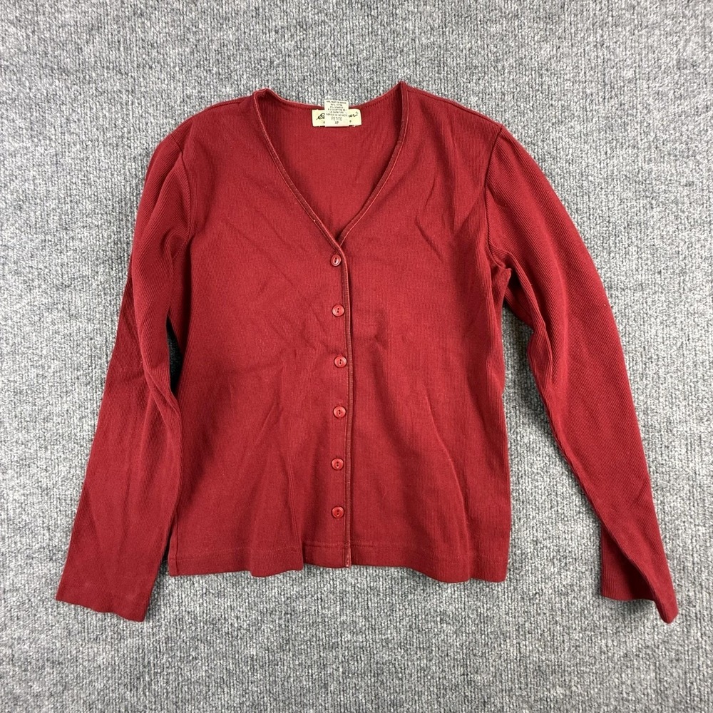 VTG Eddie Bauer Cardigan Sweater Womens Petite XS Red V Neck Knit Button Front